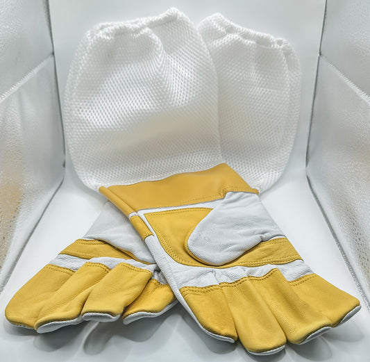 Leather Gloves (L - 4XL) Yellow leather with 3D Vented long sleeves